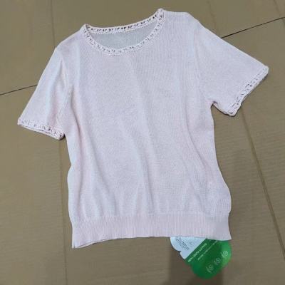 厂家现货手工钩花纸纱短袖2025新款时尚休闲T恤女装纯色百搭上衣