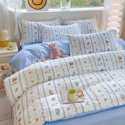 2025新款四件套水洗棉小碎花床单被罩单人学生宿舍2.0m三件套床品