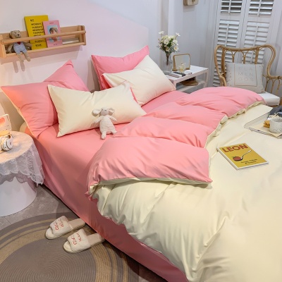 厂家批发撞色磨毛纯色床上用品四件套 简约三件套被套一件代发