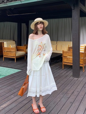 UNITY MODE天丝莱赛尔长袖针织透明防晒罩衫夏印花休闲上衣250698