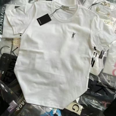 外贸刺绣小萝兰纯棉短袖男女同款T恤圆领宽松休闲百搭时尚t恤