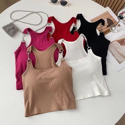 甜辣带胸垫吊带背心女修身显瘦夏季辣妹设计感无袖短款小上衣外穿