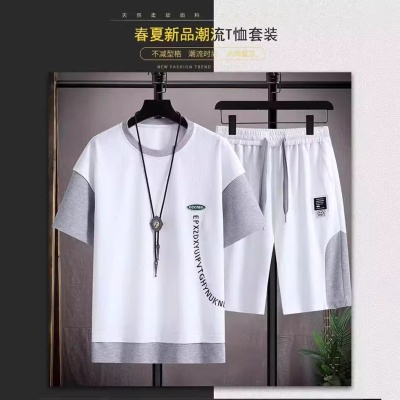 夏季青少年篮球衣两件套男韩版宽松百搭短袖薄款休闲T恤运动套装