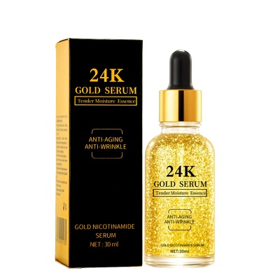 英文版24k黄金烟酰胺抗皱精华液原液细致毛孔亮肤玻尿酸金箔护肤