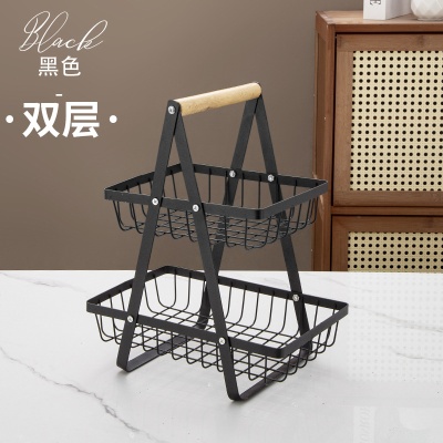 跨境多层水果篮厨房三层缕空网格手提收纳篮客厅干果零食置物架