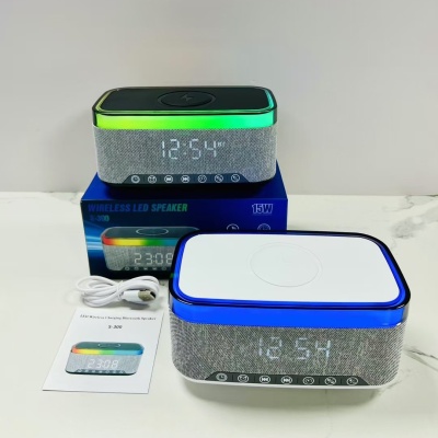 新款白噪音蓝牙音箱无线充电数字时钟闹钟三合一无线充氛围灯音响