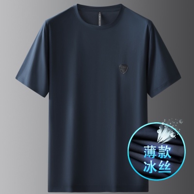 高端冰丝短袖t恤男夏季薄款大码男装圆领半袖纯白色男士打底衫898