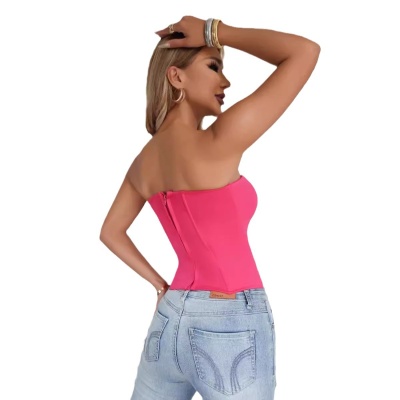 鱼骨塑身自带胸垫裹胸性感修身高腰欧美风时尚胸衣 抹胸小背心女