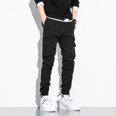 跨境男士大码休闲长裤工装裤子牛仔裤秋季潮宽松束脚裤九分松紧腰