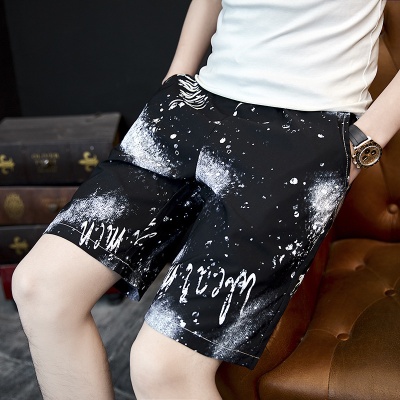 外贸男装夏季松紧花色五分休闲短裤潮青少年韩版修身男士印花短裤