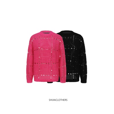 新款亚马逊外贸跨境高档女装体织机挑孔网眼纯棉针织衫上衣女镂空