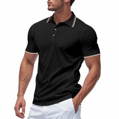 跨境独立站美式夏季男士网眼翻领简约高尔夫短袖T恤速干POLO衫男