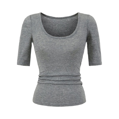 圆领中袖复古基础针织上衣女修身五分袖T恤U领天丝打底衫2025夏现