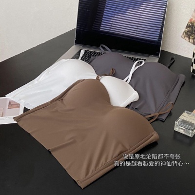大码女装胖mm无钢圈冰丝吊带背心内搭带胸垫打底外穿内衣女士背心