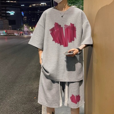 短袖t恤男士夏季套装潮牌ins宽松运动短裤一套搭配运动篮球两件套