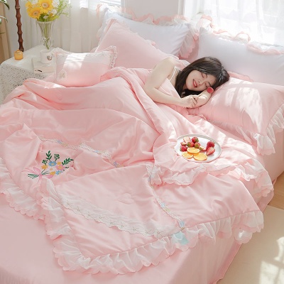 空调被夏凉被四件套冰丝夏季公主风可爱少女单双人真天水机洗透气