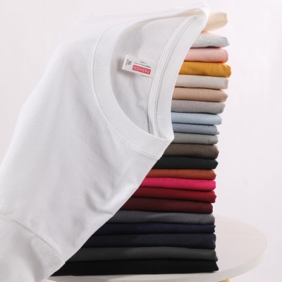 男装230克纯棉针织短袖夏季潮牌落肩打底衫白t恤男情侣装体恤衣服