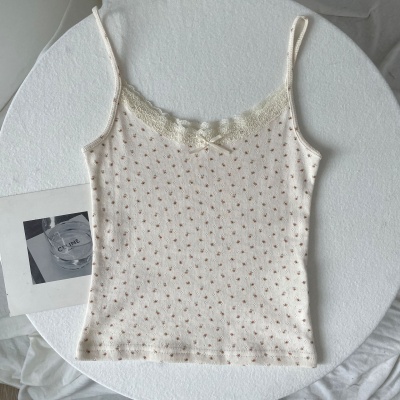 BM夏季纯欲性感碎花蕾丝蝴蝶结吊带背心女时尚修身显瘦内搭上衣