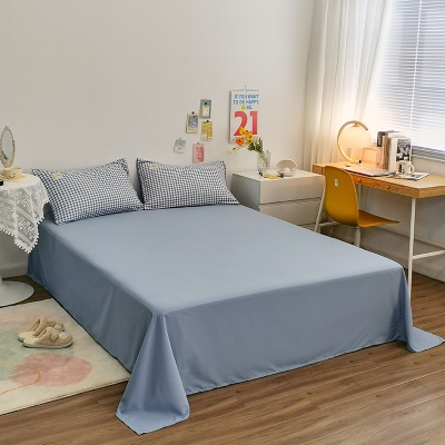 春夏季加厚磨毛纯棉纯色床笠款四件套日式无印格子条纹全棉三件套