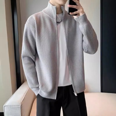 2023新款春秋季毛衣开衫薄款针织衫男士韩版潮纯色长袖拉链男外套