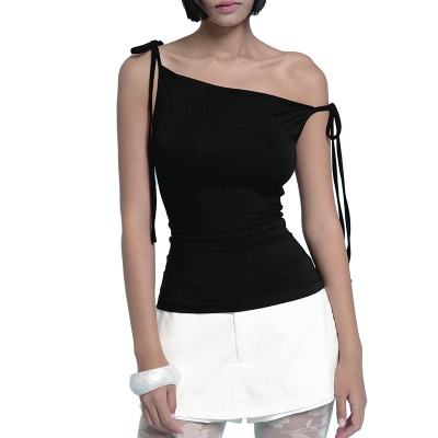 Y25TP154欧美女装夏季新款修身纯欲性感辣妹纯色收腰绑结吊带上衣