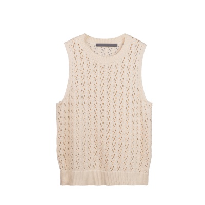 跨境亚马逊爆款新款欧美镂空夏季时尚纯棉无袖圆领女装针织衫毛衣