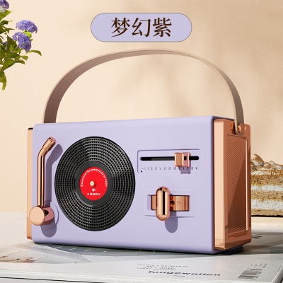 新款创意迷你复古蓝牙音箱插卡U盘礼品黑胶唱片机桌面便携式音响