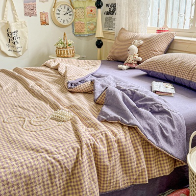 源头厂家2025款木棉夏凉被空调被皱皱纱简约款床上用品夏被四件套