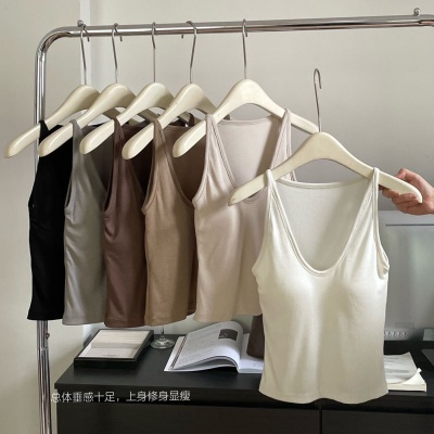 韩社6627#基础款细肩螺纹一体杯背心内搭打底外穿美背显瘦小吊带