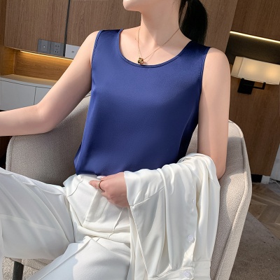 真丝吊带背心女西装内搭白黑打底冰丝醋酸绸缎面桑蚕丝宽松上衣