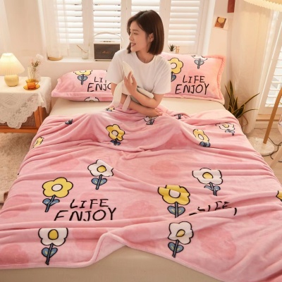 婷米娜毛毯加厚毯子盖毯卡通床单牛奶绒毯办公室午睡加绒舒柔绒毯