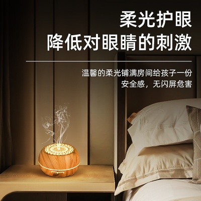 厂家木纹加湿器400ML精油香薰机跨境七彩夜灯桌面卧室加湿器