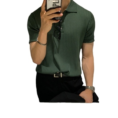 港风翻领polo衫短袖男潮牌宽松休闲夏季薄款纯色针织衫t恤打底衫