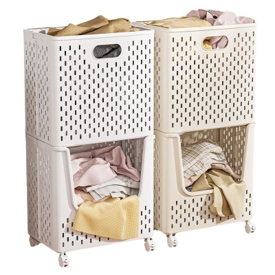 家居折叠收纳篮子脏衣篮带滑轮多功能手提脏衣篓家用浴室杂物收纳
