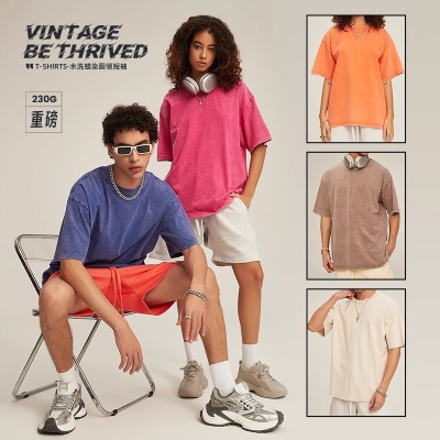 100% 纯棉夏季品牌男装短袖圆领时尚透气宽松休闲上衣