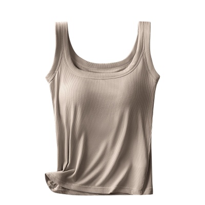 螺纹方领吊带背心女士带胸垫一体式内搭打底防走光大码莫代尔棉女