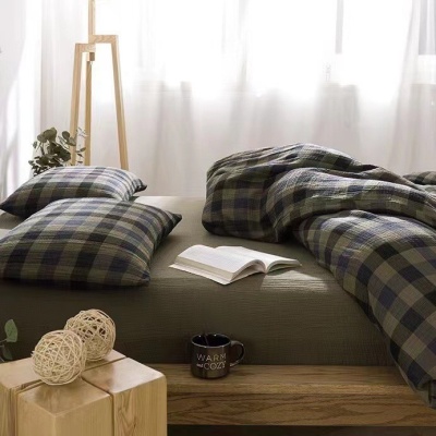 日本进口加棉全棉三层纱被套被单裸睡舒适四件套春秋简约床上用品