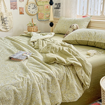 源头厂家2025款木棉夏凉被空调被皱皱纱简约款床上用品夏被四件套