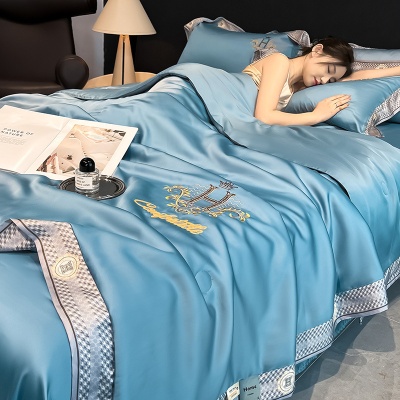 轻奢冰丝夏被四件套刺绣天丝空调夏凉可机洗夏季超轻薄被子