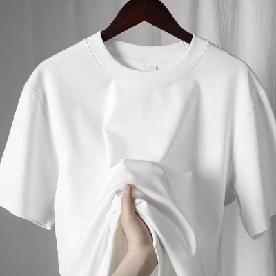 纯棉女打底衫320克重磅夏季圆领时尚穿搭情侣光版黑白色T恤五分袖